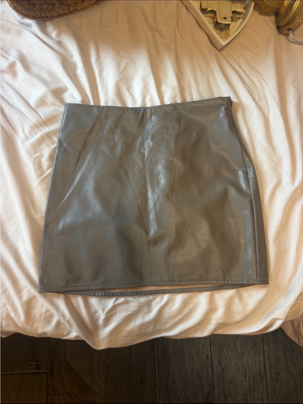 Gray Faux Leather Mini Skirt small